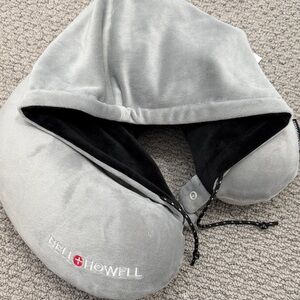 Bell + Howell Gray Travel Neck Pillow with Hood